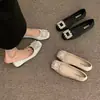 Mocasines de punta cuadrada para mujer, versátiles para ir al trabajo, Zapatos planos de boca poco profunda con pedrería estilo francés, Zapatos sin cordones nuevos para primavera/otoño 2025