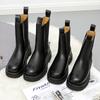 Botas Martin de Color Sólido Talla Grande para Mujer Estilo Británico Caña Media Suela Gruesa Aumentadas Botines Chelsea Pequeños Ahumados para Mujer