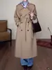 Casaco Trench Coat Clássico Retro com Lapela Yanqunshan para Mulheres, Casaco de Outono de Comprimento Médio de Botão Duplo