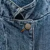 Chaqueta Vaquera Corta Vintage Lavada con Cuello Alto, Manga Tres Cuartos, Bolsillos Oblicuos, Chaqueta Vaquera Casual para el Trabajo, Ropa para Mujer al por Mayor