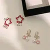 Aretes de Gato Estrella de Contraste de Color para Mujer, Estilo Dulce y Fresco, Accesorios Versátiles de Alta Gama de Estrella de Cinco Puntas en Rosa