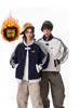 Chaqueta de Béisbol a Rayas Bloque de Color para Hombres y Mujeres, Estilo Universitario Americano de Otoño, Sudadera Limpia con Cremallera y Cuello Alto