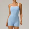 Nuevo conjunto de yoga de una pieza ajustado transfronterizo con bloques de color, cuello cuadrado, espalda descubierta, shorts de fitness y tirantes para mujer
