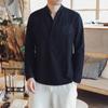 Camiseta Hanfu de estilo chino para hombre, cuello en V, lino de primavera, manga larga, casual, holgada, base antigua estilo Tang