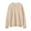 Suéter de Cashmere Feminino com Gola Dupla, Barra Dividida de Sete Agulhas, Falso Duas Peças, Gola Redonda, Malha Casual Versátil para Usar em Camadas ou como Peça Externa