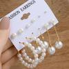 Set de Pendientes Geométricos Dorados Retro de Venta Caliente Transfronteriza para Mujer, Pendientes de Aro con Perlas de Moda, Pendientes con Incrustaciones de Diamantes al por Mayor