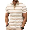 Camisa polo masculina casual e estilosa com botões, design de puxar, mangas curtas, gola de lapela, listras discretas e um toque de alta qualidade