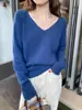 Suéter de Punto Holgado Estilo Perezoso Otoño/Invierno para Mujer Nuevo Estilo Capa Base Ropa Interior Otoño/Invierno Top Azul Blanco