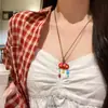 Colar de Maçã de Desenho Animado com Borla para Mulheres, Design Fofo, Corrente Longa Trançada Versátil para Clavícula