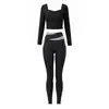 Conjunto de Yoga para Mujer 2026 Otoño Nuevo Pantalones de Cintura Alta Bloque de Color Levanta Glúteos Manga Larga con Almohadillas en el Pecho Ropa Profesional para Fitness