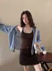 Top regata fino estilo coreano, listrado color-block, com costas bonitas, para mulheres, verão, com bojo, pode ser usado por fora, modelador, top base, moderno