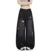 Jeans Vintage con Estampado de Estrellas para Mujer Primavera y Otoño 2026, Pantalones de Pierna Ancha con Diseño Desestructurado, Pantalones Versátiles de Nicho Estilo Americano