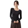 Camiseta Interior Térmica de Otoño e Invierno para Mujer, Cuello Redondo, Manga Larga, Corte Ajustado, Amigable con la Piel, Capa Interior Cálida, Top de Color Sólido, Alta Elasticidad, Top Suave