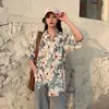 Camisa Floral de Manga Curta para Férias no Havaí para Mulheres Roupas de Viagem para Sanya Camisa Estilo Hong Kong Praia Litorânea Super Fada