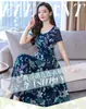 01 Vestido de Verão de Manga Curta Transfronteiriço Feminino Europeu e Americano de Manga Curta Elegante Emagrecedor Floral Gola Redonda Comprimento Médio Vestido para Idosos