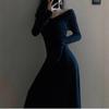 Vestido Vermelho Retrô Estilo Francês para Brinde de Casamento, Adequado para Uso Diário, Vestido de Tricô para Retorno da Noiva para Mulheres no Outono e Inverno