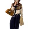Casaco suéter estilo fair island vintage preguiçoso feminino outono e inverno 2024 novo de alto senso solto de manga longa cardigã de tricô