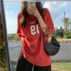 2022 Verano Nuevo Estilo Coreano Simple Estampado de Letras Cuello Redondo Estilo BF Talla Grande Suelta Camiseta de Manga Corta Top de Moda para Mujer
