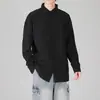 Camisa de manga larga de color liso para hombre, delgada, talla grande, corte holgado, estilo retro americano, casual, chaqueta resistente a las arrugas