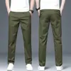 Pantalones Casuales Color Verde Militar Nuevos Otoño 2026 para Hombre, Rectos Holgados Elásticos con Cintura Elástica, Pantalones de Vestir para Hombres de Mediana Edad