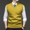 Yingao Estilo Old Money Inverno Masculino Colete Suéter Sem Mangas de Negócios Pulôver Grosso Suéter Interno Sem Mangas