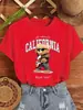 Camiseta Estampada de Oso Guitarra Cuervo Ídolo Letras para Mujer Verano Versátil Cuello Redondo Hip-Hop Manga Corta Mujer