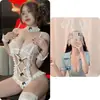 Lencería Sexy, Atuendo Sexy de una Pieza, Tentación de Encaje Pura Pasión, Uniforme Transparente con Entrepierna Abierta, Pijama Sexy para Mujer, Qqny, No Necesita Quitarse