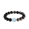 Pulseira de Casal com Contas de Cristal Azul Marinho Obsidiana Prateada para Homens e Mulheres Design Original de Nicho Joia Pulseira Branca Asai