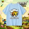 Camiseta infantil de manga corta de Minecraft con diseños pixelados de abeja, lobo y Enderman, top de verano 100% algodón para niños