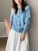 Nuevo cárdigan de punto de color para otoño e invierno, de un solo botón, con cuello redondo y diseño holgado y suave para mujer.