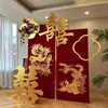 Set de decoración para habitación de bodas estilo chino, incluyendo fondo de tablero KT, decoraciones de boda para la sala de estar y el dormitorio, área para fotos con bata de mañana y letrero de bienvenida para la boda
