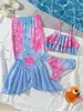 Traje de baño de sirena con abertura para niñas, vestido de princesa para la playa, traje de baño de cola de pez, conjunto de tres piezas para resort costero y aguas termales