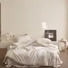 Lujo Ligero, Ritmo Lento, Perezoso Color Puro Estilo B&B Hilo Teñido Algodón y Lino Juego de Cama de Cuatro Piezas Transpirable Funda de Edredón Sábanas