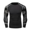 Roupas Fitness Masculinas Novas Manga Estampada Esportiva Justa Manga Longa Absorvente de Suor Elástica Camiseta de Corrida Comprimida Ciclismo