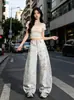 Jeans con Estampado de Remaches Impresos en 3D y Dobladillo Curvo para Hombres y Mujeres, Nuevos Pantalones Casuales de Pierna Ancha Sueltos de Estilo Callejero de Verano para Mujeres
