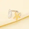 Anillo Abierto de Acero Inoxidable de Alto Grado Estilo Veraniego Transfronterizo Europeo y Americano para Mujer, Joyería Simple de Metal con Forma de Estrella de Mar y Concha