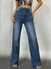 Fornecedor Popular de Moda para Comércio Exterior Europeu e Americano: Jeans Feminino Solto Casual Emagrecedor de Perna Larga Tamanho Grande com Efeitos de Desgaste e Bigodes