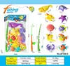 Set de Pesca Infantil Transfronterizo del Sudeste Asiático Juguetes Educativos con Caña de Pescar, Red para Peces, Varios Peces Marinos y Juguetes para el Agua en Empaque de Ampolla