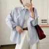 [100% Algodón, Tela Oxford, Lavado a la prenda] Camisa de Manga Larga a Rayas Cortas para Primavera/Otoño, Estilo Coreano, Top Versátil y Adelgazante para Mujer