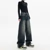Pantalones vaqueros nuevos de primavera y verano para mujer, de cintura alta, adelgazantes, rectos, holgados, estilo americano, estilo retro, estilo casual, de calle, con pierna ancha.