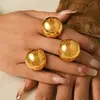 Anel esférico retro francês rechonchudo personalidade design exagerado aço inoxidável banhado a ouro 18k joia de mão atacado
