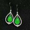 Pendientes de plata 925 con incrustaciones de aguja y calcedonia verde, de moda, con ágata verde Yang y jade, sencillos, con gancho para la oreja.
