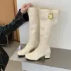 Botas largas para mujer 2026 otoño e invierno nuevo estilo vintage con hebilla de cinturón, tacón grueso, botas de caña alta con cremallera trasera, botas de montar ajustadas