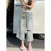 Jeans Azules Rasgados Cortos de Pierna Ancha para Mujer Verano Nuevos Tallas Grandes Adelgazantes Sueltos Diseño Casual Pantalones de Pierna Recta