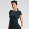 Camiseta Casual Fitness Esportiva de Manga Curta com Gola Redonda Sem Costura Transfronteiriça Slim Fit Justa Roupa de Yoga para Mulheres