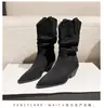 Botas de tacón grueso de ante con punta fina, tacones apilados, botas western hasta la pantorrilla, botas de vaquero, botas de montar, botas por encima de la rodilla para personas menudas