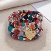 Itens Mais Vendidos Transfronteiriços: Pulseira com Pingente de Coração em Liga de Metal Estilo Boho, Pulseira Elástica de Contas Multicamadas