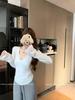Color Sólido Cuello en V Hombro Manga Larga Tejido de Punto Suéter Ajustado Base Invierno para Mujer Tejido Blanco Ajustado Combinable Top