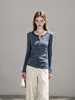 Suéter de punto retro a rayas de bloques de color estilo francés con cuello en V y manga larga para mujer, nueva colección de otoño 2026, estilo 10817