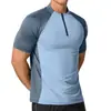 Camiseta delgada de verano para correr, con paneles, de secado rápido, corte ajustado, con media cremallera, ceñida, de manga corta, para deportes, ropa de bádminton